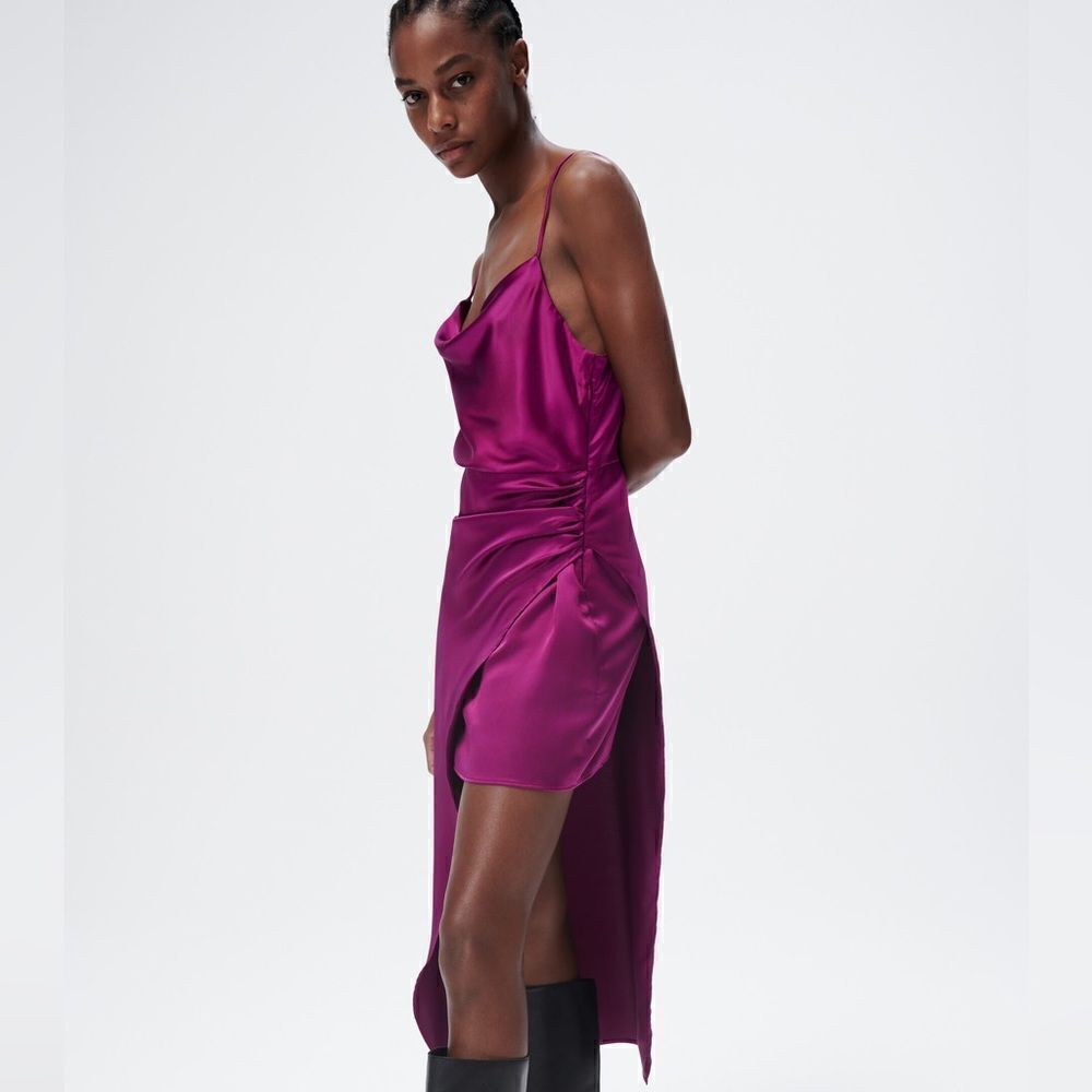 Zara SATIN EFFECT ASYMMETRIC DRESS New - Picture 6 of 12